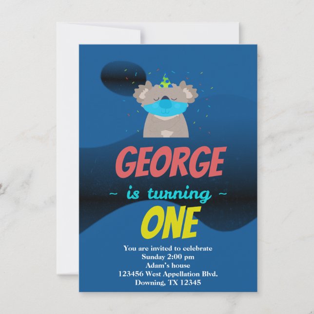 Custom Child's Koala Mask Cartoon Party Invitation (Front)