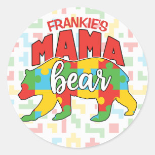 Custom Childs NAME Mama Bear Autism Awareness Mum Classic Round Sticker