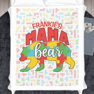 Custom Childs NAME Mama Bear Autism Awareness Mum Fleece Blanket