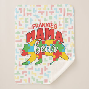 Custom Childs NAME Mama Bear Autism Awareness Mum Sherpa Blanket