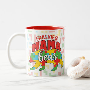 Custom Childs NAME Mama Bear Autism Awareness Mum Two-Tone Coffee Mug