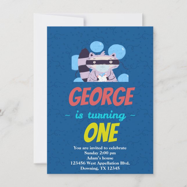 Custom Child's Racoon Bandit Cartoon Invitation (Front)