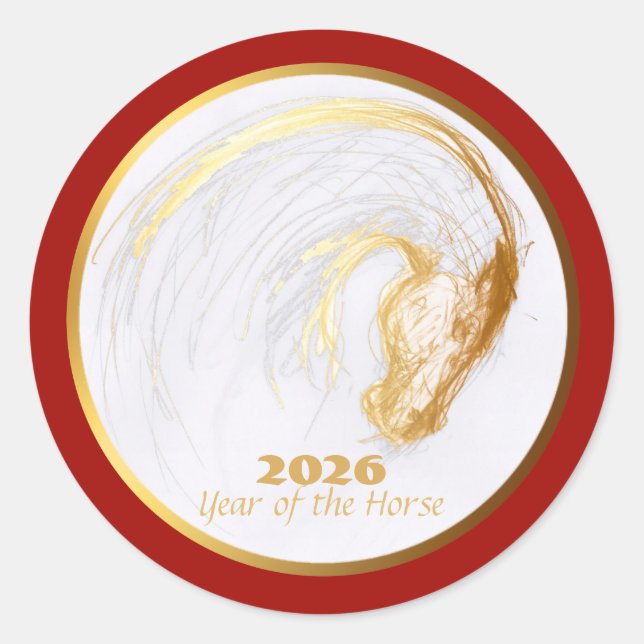 Custom Chinese Horse Year Zodiac Birthday RS 2 Classic Round Sticker (Front)