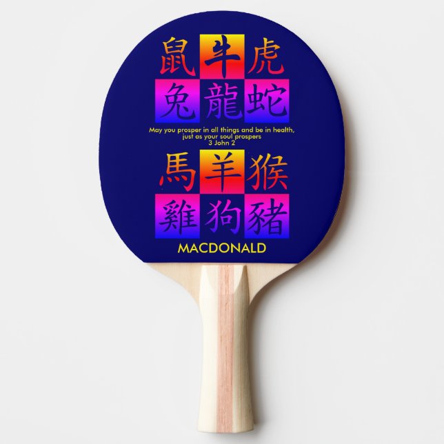 Custom Chinese New Year Zodiac Ping Pong Paddle (Front)
