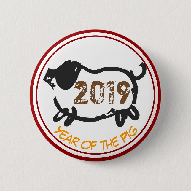 Custom Chinese Year of The Pig Round Button (Front)