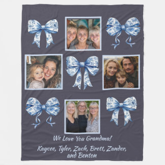Custom Chinoiserie Grandma Photo Collage Gift Fleece Blanket