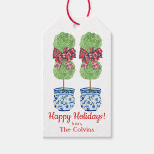 Custom Chinoiserie Topiary Christmas, Tartan Gift Tags