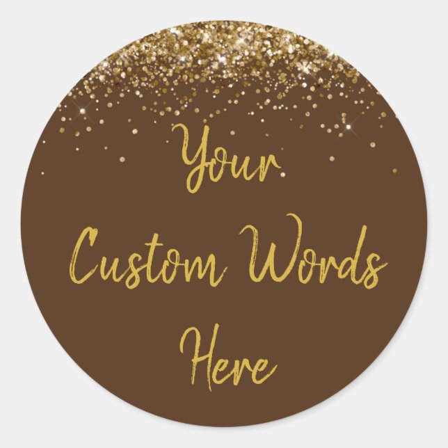 Custom Chocolate Brown & Gold Birthday Party Favou Classic Round Sticker (Front)