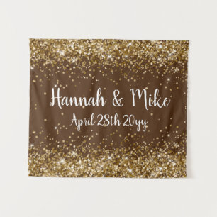 Custom Chocolate Brown & Gold Wedding Photo Booth Tapestry