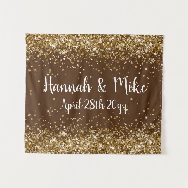 Custom Chocolate Brown & Gold Wedding Photo Booth Tapestry (Front (Horizontal))