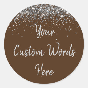 Custom Chocolate Brown Silver Birthday Party Favou Classic Round Sticker