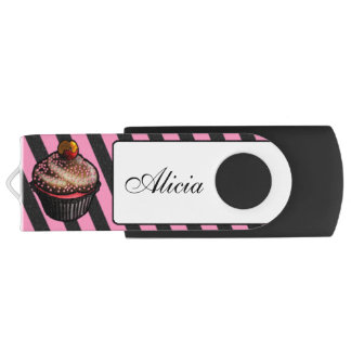 Custom Chocolate Cherry Cupcake Stripe Flash Drive