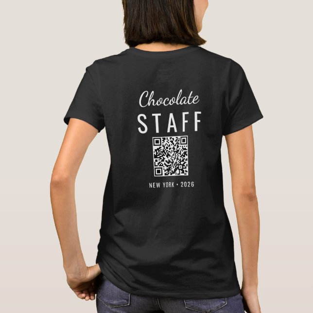 Custom Chocolate Festival Event Logo QR Code Staff T-Shirt (Back)