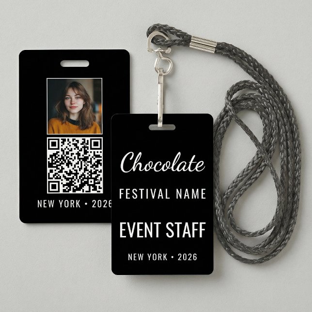 Custom Chocolate Festival Photo QR Code Staff ID Badge (Creator Uploaded)