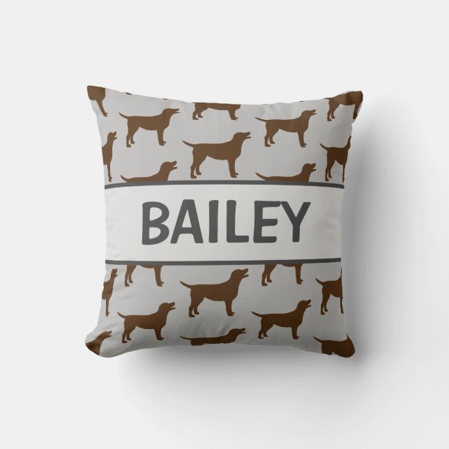 Custom Chocolate Lab Dog Silhouette Cushion (Front)
