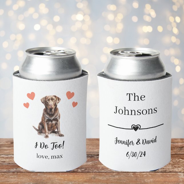 Custom Chocolate Lab Pet Wedding Can Cooler (Creator Uploaded)