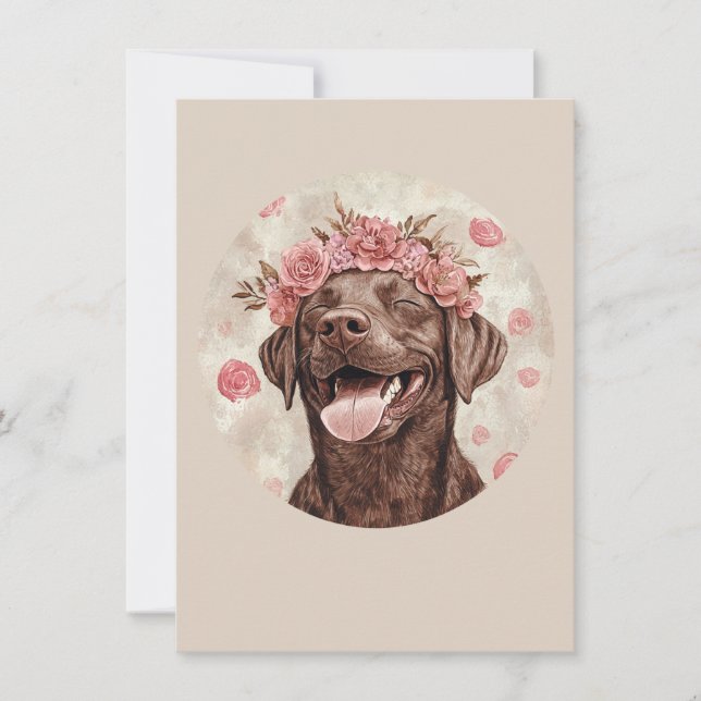 Custom Chocolate Labrador Dog Pink Joyful Greeting (Front)