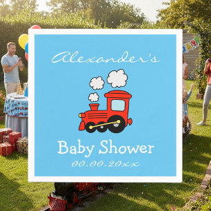Custom choo choo train baby shower napkins for boy