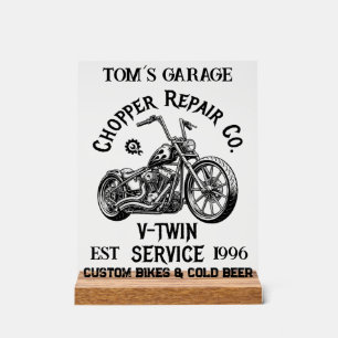 Custom Chopper Repair Vintage Biker Name Acrylic Sign
