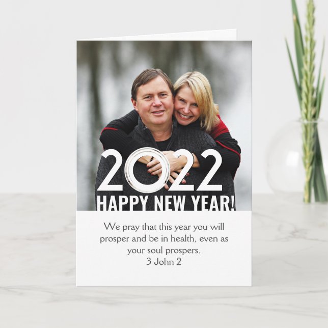 Custom Christian 2 Photo Happy New Year 2022 Holiday Card (Front)
