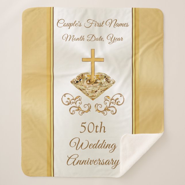 Custom Christian 50th Wedding Anniversary Gifts Sherpa Blanket (Front)