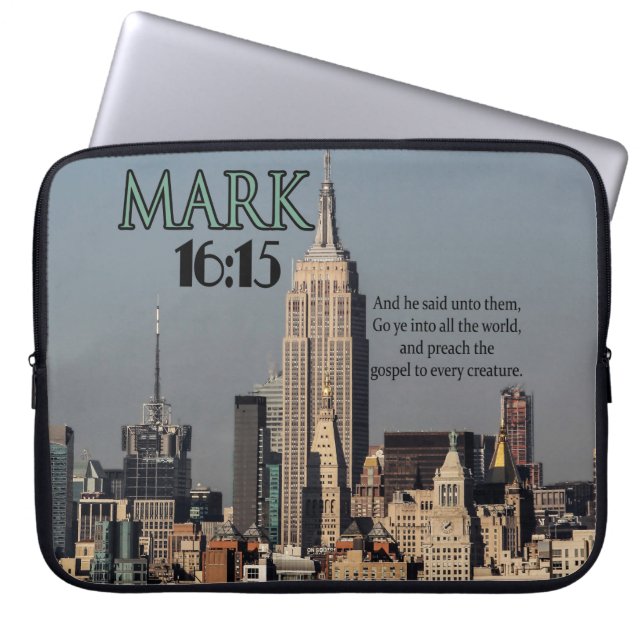 CUSTOM CHRISTIAN BIBLE VERSE MARK 16:15 LAPTOP SLEEVE (Front)