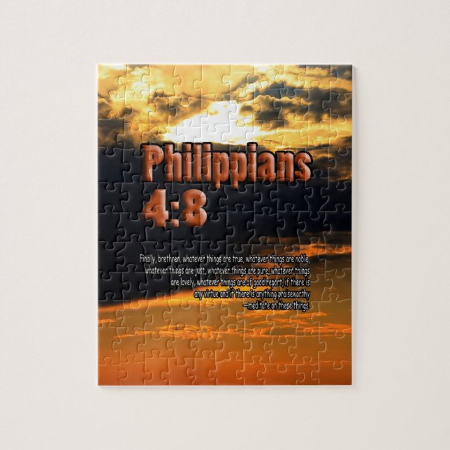 CUSTOM CHRISTIAN BIBLE VERSE PHILIPPIANS 4:8 JIGSAW PUZZLE (Vertical)