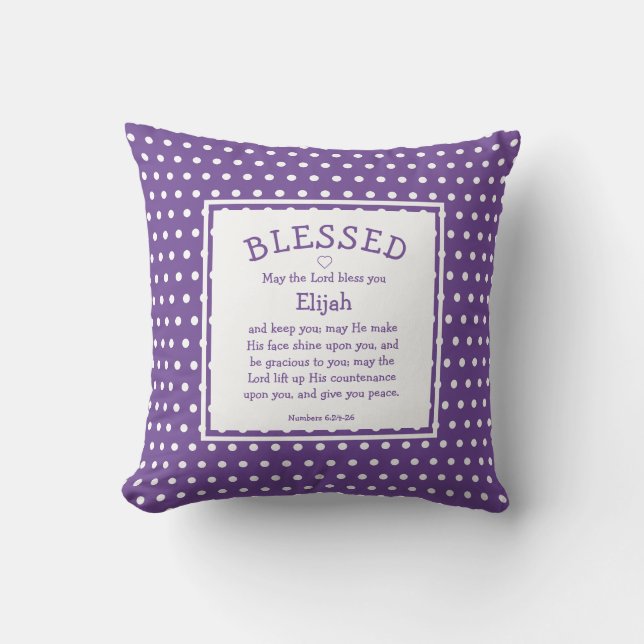 Custom Christian Blessing MAUVE Polka Dot Baby Cushion (Front)