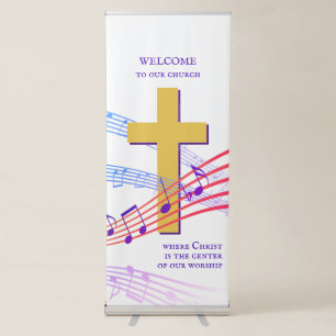 Custom Christian Cross Musical Notes WELCOME Retractable Banner