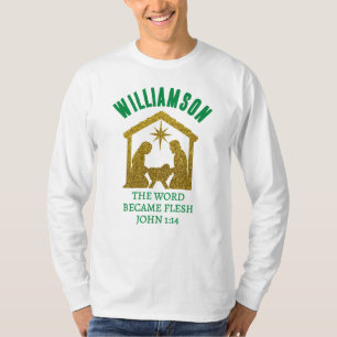Custom Christian Glitter Nativity Family Christmas T-Shirt