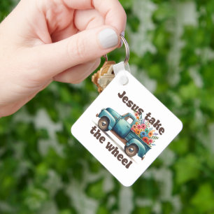 Custom Christian Jesus Take the Wheel Key Ring