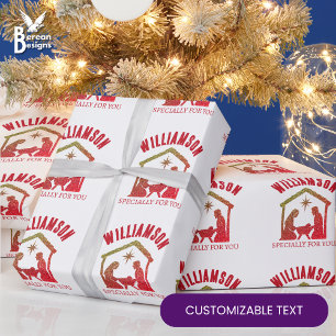 Custom Christian Nativity Family Christmas T-Shirt Wrapping Paper