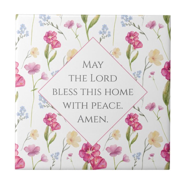 Custom Christian Text Pink Watercolor Wildflower Tile (Front)