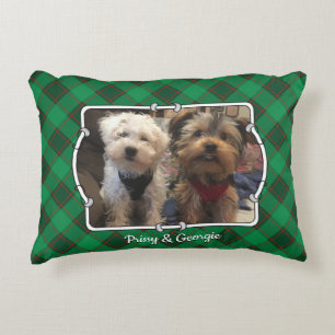 Custom Christmas 2 Photo Frame Red and Green Plaid Decorative Cushion