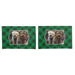 Custom Christmas 2 Photo Frame Red and Green Plaid Pillowcase