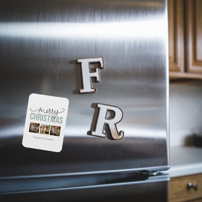 Custom Christmas 3 Spaces Family Photo  Magnet (Creator Uploaded)