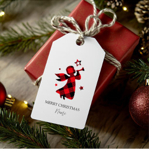 Custom Christmas Angel– Red Buffalo Plaid Gift Tags