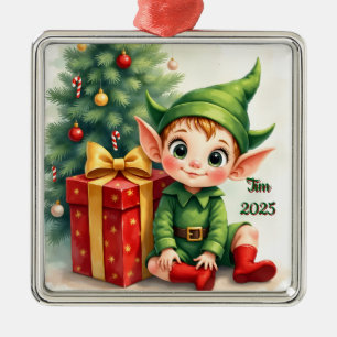 Custom Christmas Baby Elf Smiling Metal Tree Decoration