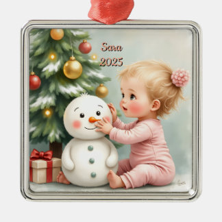 Custom Christmas Baby Girl Cute Metal Tree Decoration