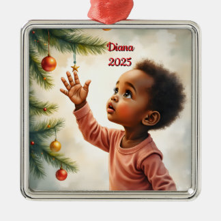 Custom Christmas Baby Grab Tree Scene Metal Tree Decoration