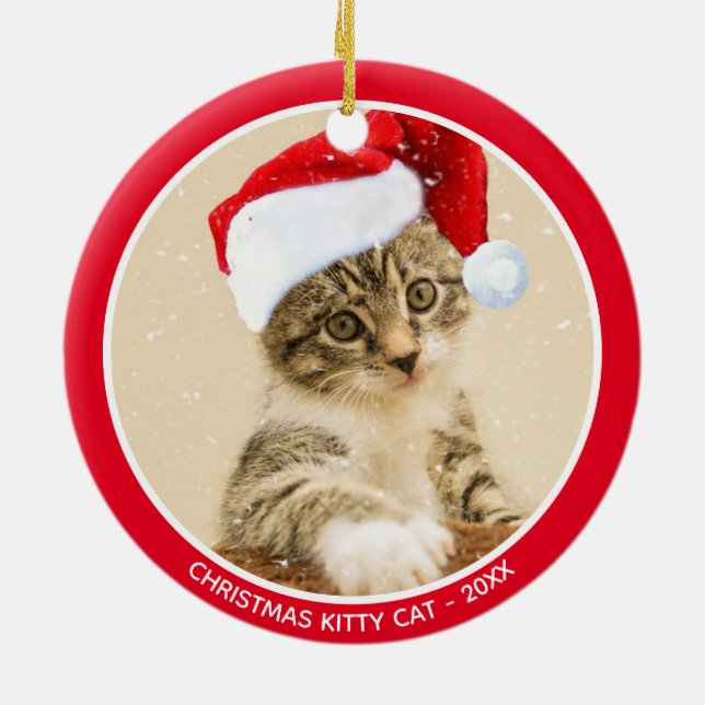 Custom Christmas Baby Kitty Cat Photo Ceramic Tree Decoration (Back)