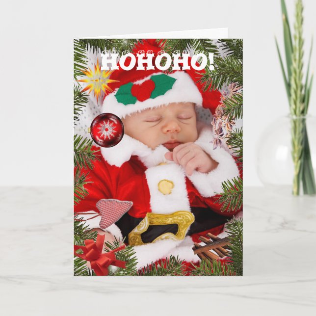 Custom CHRISTMAS BABY SANTA SEASON'S GREETING Holiday Card (Front)