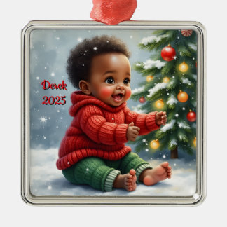 Custom Christmas Baby Tree Scene  Metal Tree Decoration