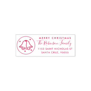 Custom Christmas Bells Family Name Return Address Self-inking Stamp