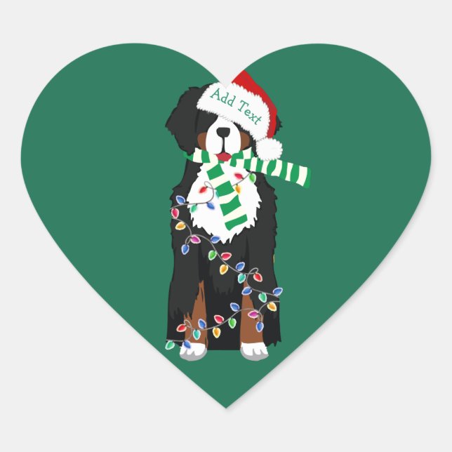 Custom Christmas Bernese Mountain Holiday Dog Heart Sticker (Front)