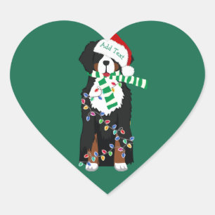 Custom Christmas Bernese Mountain Holiday Dog Heart Sticker
