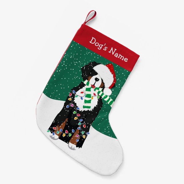 Custom Christmas Bernese Mountain Holiday Dog Small Christmas Stocking (Front (Hanging))