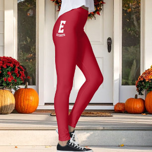 Custom Christmas Berry Red White Monogrammed Name  Leggings