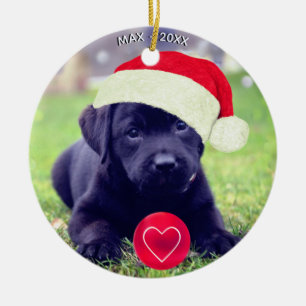 Custom Christmas Black Dog Photo Ceramic Tree Decoration
