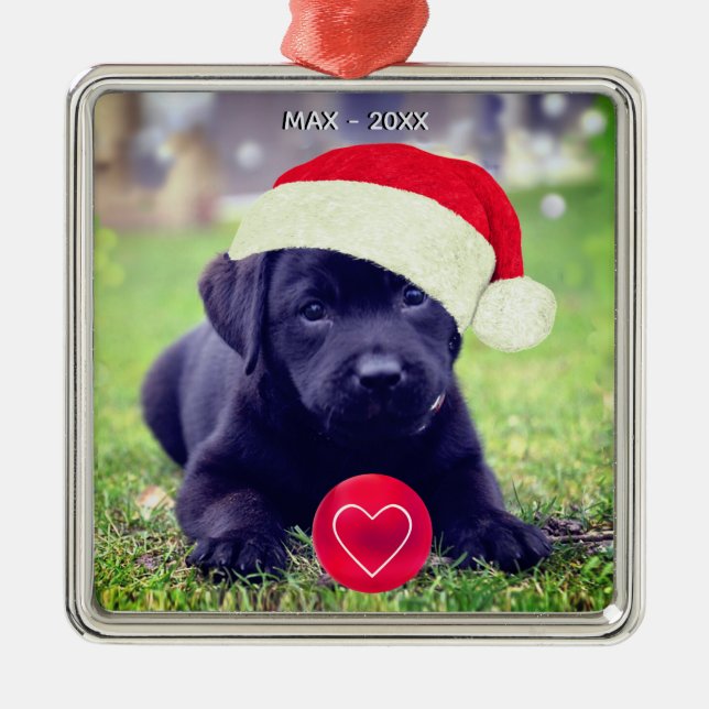 Custom Christmas Black Dog Photo Metal Tree Decoration (Front)